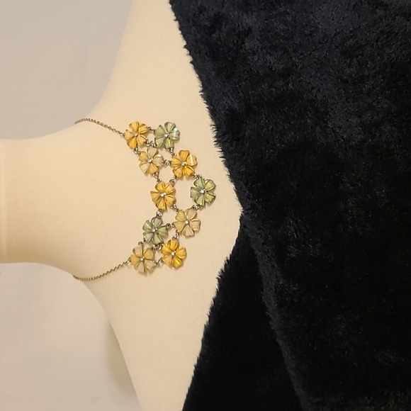 Yellow and Green Floral Design Statement Necklace - Picture 2 of 9